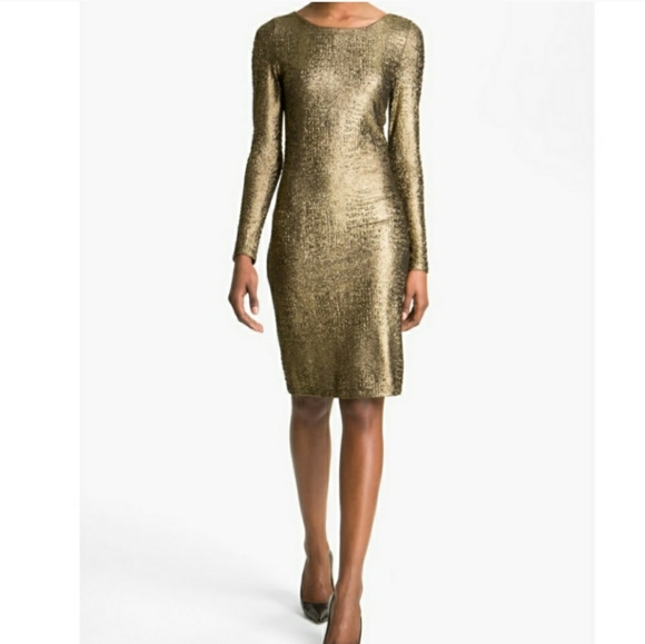 Alice + Olivia Dresses & Skirts - Alice + Olivia Selma Mesh Back Gold Sheath Dress
